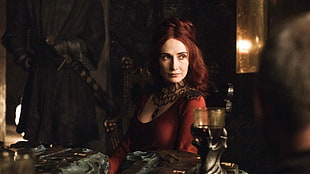 women's red scoop-neck top, Game of Thrones, Melisandre, Carice van Houten