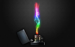 gray lighter with RGB color flame illustration, lighter, fire, colorful, zippo HD wallpaper