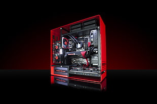 red and black computer tower, computer, technology, PC Master  Race, PC gaming