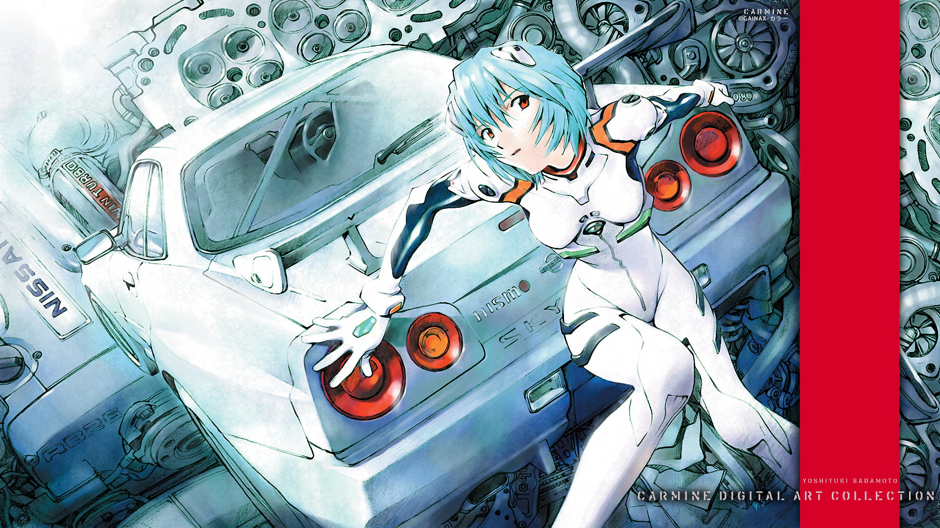 Vocaloids behind car digital poster HD wallpaper.