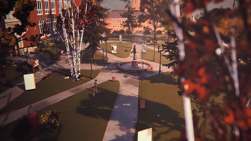 trees near buildings and fountain painting, Life Is Strange HD wallpaper
