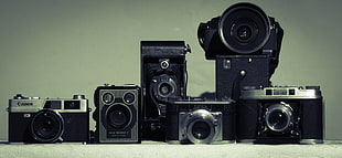 photography of silver and black vintage camera HD wallpaper