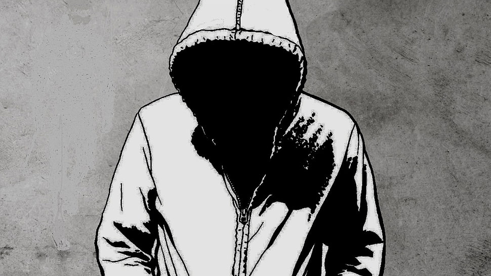 person wearing hoodie digital wallpaper, men, hoods, artwork, monochrome HD wallpaper