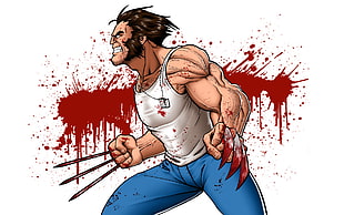 Wolverine with blood in claw illustration HD wallpaper