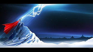 person standing on ice berg digital wallpaper