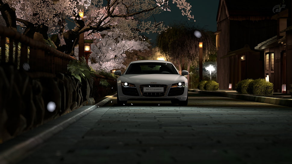white Audi vehicle, Japan, night, Audi R8, car HD wallpaper