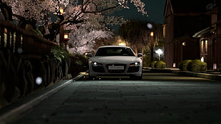 white Audi vehicle, Japan, night, Audi R8, car