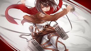 brown-haired male anime digital wallpaper, Shingeki no Kyojin, Mikasa Ackerman