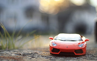 orange Lamborghini Aventador die-cast model, car, toys, macro, miniatures