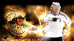 men's white and black crew-neck t-shirt, Bastian Schweinsteiger, FC Bayern , soccer, Bundesliga HD wallpaper