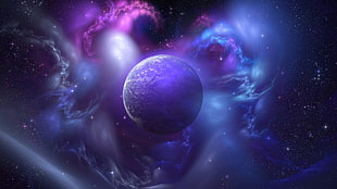 purple planet graphic wallpaper, space