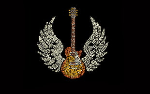 electric guitar with angel wings typography artwork illustration HD wallpaper