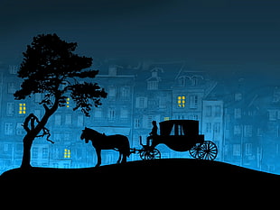 silhouette photography on horse carriage on hills