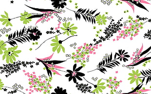 white, green, and pink floral wallpapetr