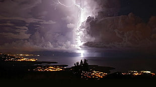 thunder storm, nature, landscape, lightning, storm HD wallpaper