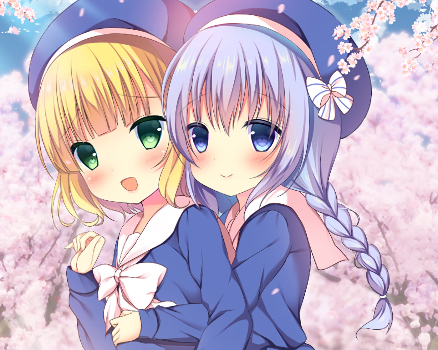 two female hugging anime