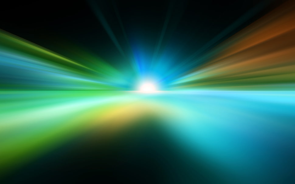 blue, brown, and green sun rays graphic wallpaper HD wallpaper