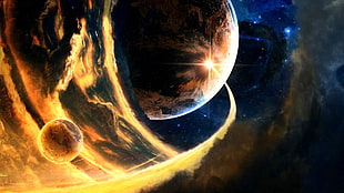 meteor crash on blue planet, space HD wallpaper