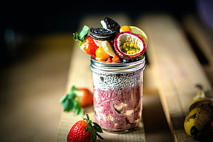 clear glass container, glass, food, fruit