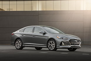 gray car, Hyundai Sonata Hybrid, 2018 Cars, 4k