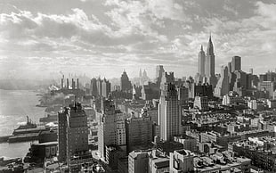 grayscale photo of Empire State Building, city, skyscraper, vintage, New York City