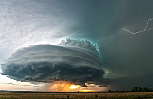 photo of tornado, landscape, clouds, lightning, nature