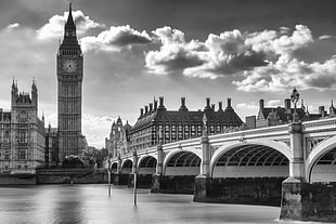 grayscale photo of London city, westminster bridge