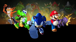 several assorted game characters digital wallpaper, Super Mario, Sonic the Hedgehog, Crash Bandicoot, Spyro