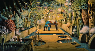 painting of person sleeping on table surrounded by plants, anime, Studio Ghibli, Nausicaä, Nausicaa of the Valley of the Wind