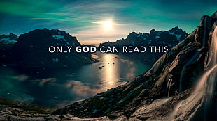 only God can read this texts, landscape, pine trees, mountain pass, river HD wallpaper