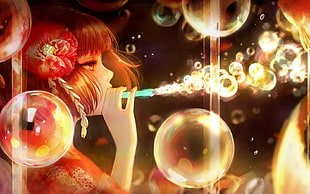 anime character blowing bubbles digital wall paper HD wallpaper