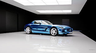 chrome blue Mercedes-Benz SLS AMG, Mercedes SLS, blue cars, vehicle, car