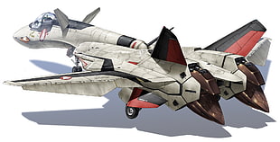 gray Macross Valkyrie illustration, digital art, jet fighter, mech, Macross HD wallpaper