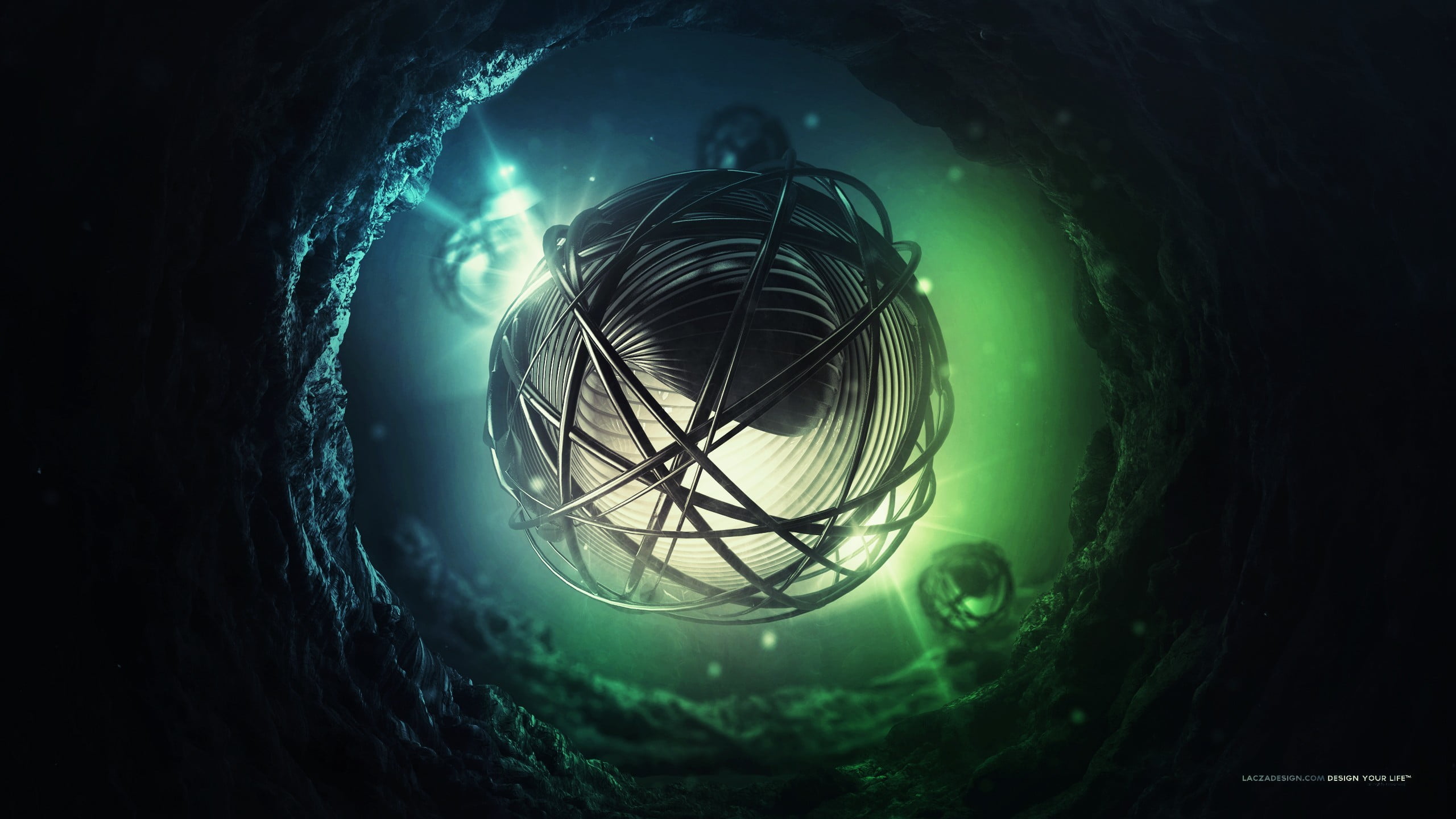green and blue ball illustration, Lacza, digital art, sphere, abstract