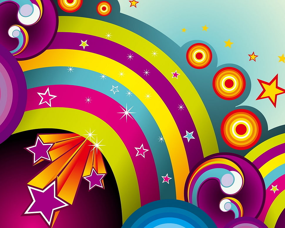 purple and multicolored graffiti illustration HD wallpaper
