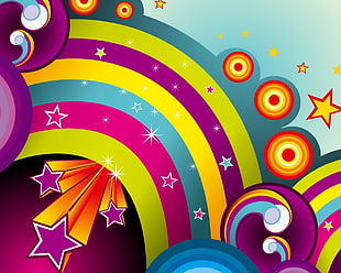 purple and multicolored graffiti illustration
