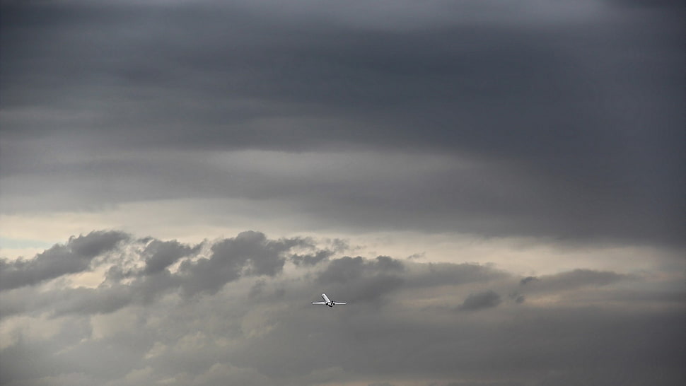 white airplane, nature, landscape, minimalism, sky HD wallpaper