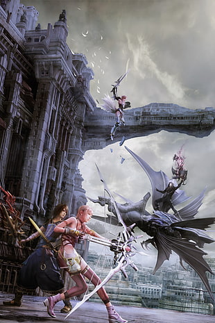 video game digital wallpaper, Final Fantasy XIII, Serah Farron, Noel Kreiss, Caius Ballad