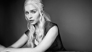 women's black sleeveless tops, Emilia Clarke, monochrome, Game of Thrones, Daenerys Targaryen HD wallpaper