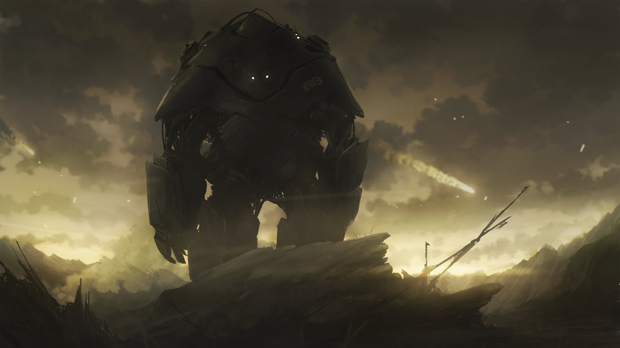 black robot wallpaper, mech, apocalyptic, science fiction, colossus