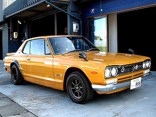 yellow Nissan GTR coupe, car, Nissan, Nissan Skyline 2000GT, orange cars