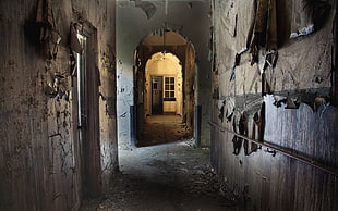 brown wooden wall, architecture, abandoned, arch, interior