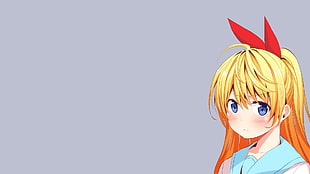 yellow-haired female anime character with red hair bow HD wallpaper