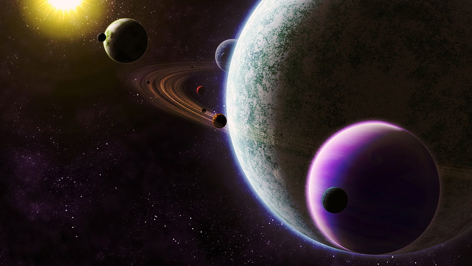 illustration of planets, space, planet, planetary rings, space art HD wallpaper