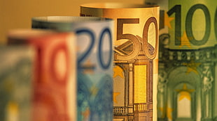 five assorted-bill banknotes, money, euros HD wallpaper