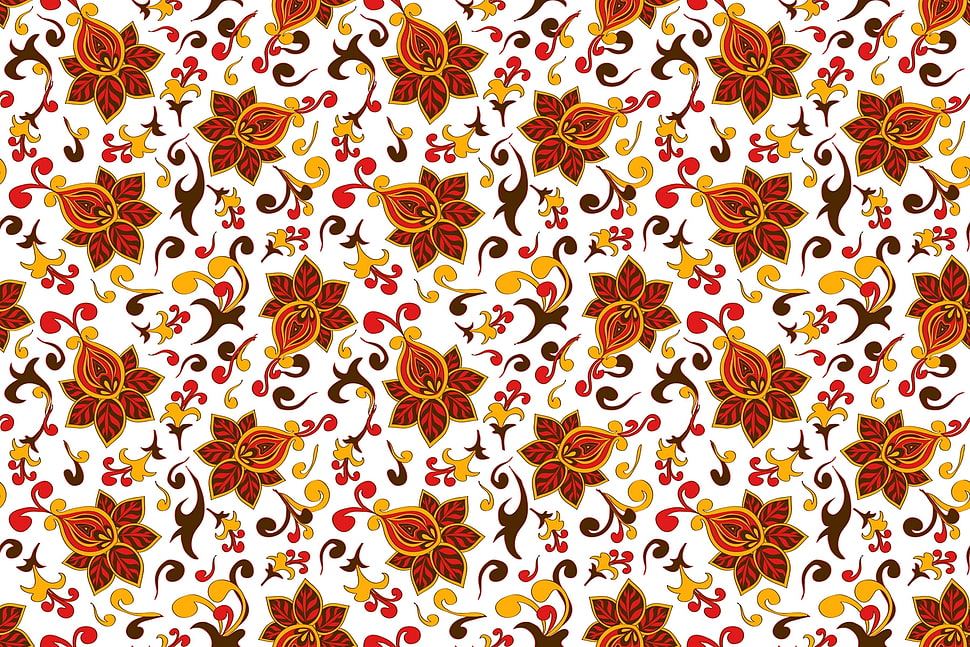 brown, yellow, and white floral textile HD wallpaper