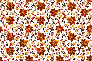 brown, yellow, and white floral textile
