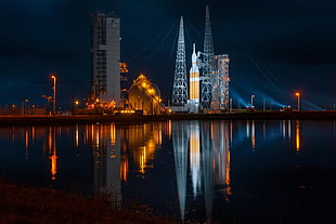 gray skyscrapers during night