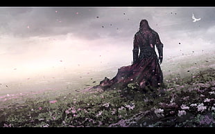 person with robes on flower field artwork, screen shot, fantasy art, artwork