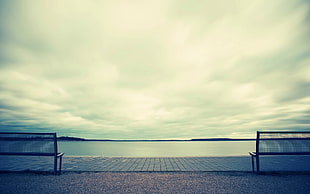 body of water, photography, nature, landscape, bench
